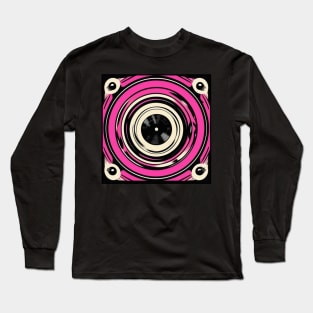 Pink Vintage Turntable Vinyl Record Graphic Long Sleeve T-Shirt